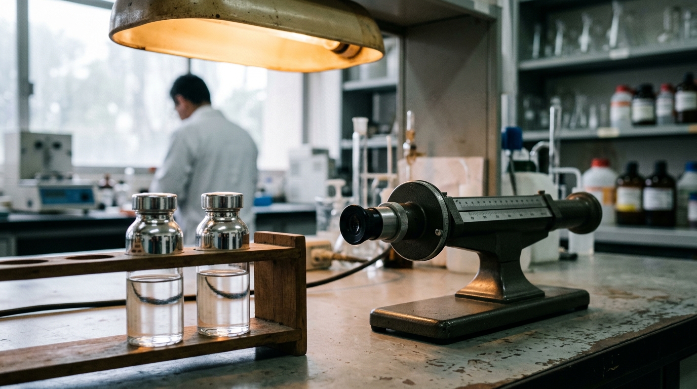 Nobel de Química 2026: matraces y viales espejo en mesa de laboratorio